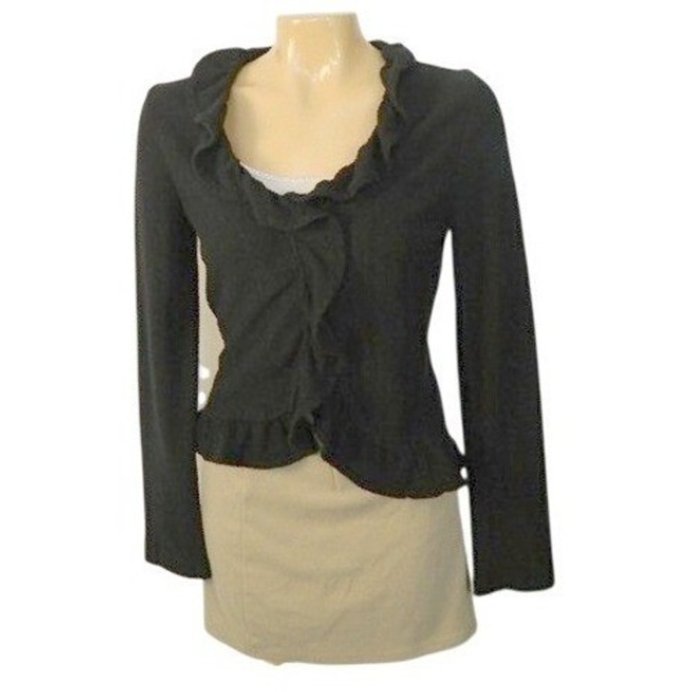 Gap‎ Wool Angora Blend Ruffle Cardigan Womens Small Black Long Sleeve Sweater